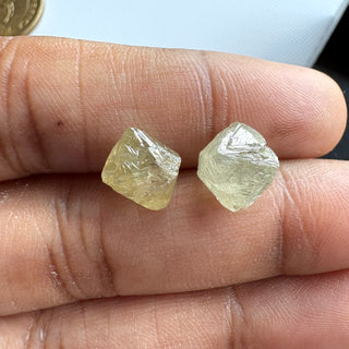 Rare 9.7mm/9.8mm Natural Clear Yellow Rough Raw Octahedron Conflict Free Earth Mined Diamond Crystal For Jewelry, DDS816/1-2