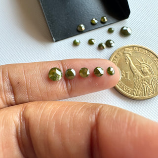 3mm to 4mm/4mm To 5mm/6mm Green Round Rose Cut Diamond Loose, Faceted Round Green Diamond Flat Back Cabochon For Ring, DDS801/2