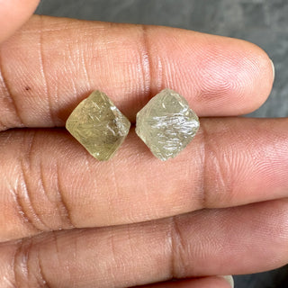 Rare 9.7mm/9.8mm Natural Clear Yellow Rough Raw Octahedron Conflict Free Earth Mined Diamond Crystal For Jewelry, DDS816/1-2