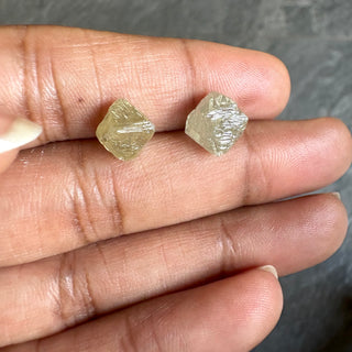 Rare 9.7mm/9.8mm Natural Clear Yellow Rough Raw Octahedron Conflict Free Earth Mined Diamond Crystal For Jewelry, DDS816/1-2