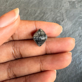Huge 10.55CTW/13.21mm Natural Black Salt And Pepper Rough Raw Octahedron Diamond Loose Conflict Free Earth Mined Diamond Crystal, DDS817