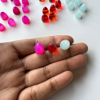 12.5x10mm Each Natural Red/Pink/Blue Hydro Quartz Smooth Bullet Shaped Gemstone Loose Cabochons, Cone Shape Stones For Jewelry GDS2281/12