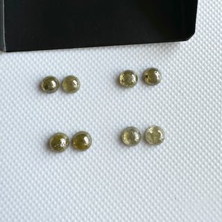 4mm to 4.2mm Matched Pair Natural Green Yellow Round Shaped Flat Back Smooth Diamond Loose Cabochon, Mined Diamonds For Sale, DDS807/1-4