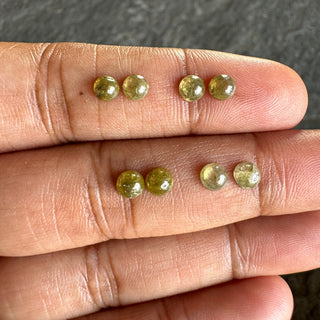 4mm to 4.2mm Matched Pair Natural Green Yellow Round Shaped Flat Back Smooth Diamond Loose Cabochon, Mined Diamonds For Sale, DDS807/1-4