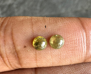 4mm to 4.2mm Matched Pair Natural Green Yellow Round Shaped Flat Back Smooth Diamond Loose Cabochon, Mined Diamonds For Sale, DDS807/1-4