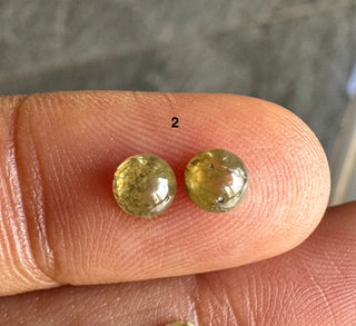 4mm to 4.2mm Matched Pair Natural Green Yellow Round Shaped Flat Back Smooth Diamond Loose Cabochon, Mined Diamonds For Sale, DDS807/1-4