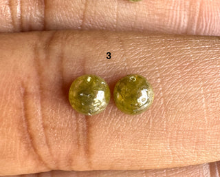 4mm to 4.2mm Matched Pair Natural Green Yellow Round Shaped Flat Back Smooth Diamond Loose Cabochon, Mined Diamonds For Sale, DDS807/1-4