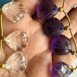 2Pc/5Pcs 15mm Approx Quartz Crystal/Natural Amethyst White/Purple Color Hand Carved  Shell Shaped Briolette Beads, Carved Gemstone GDS2282/1