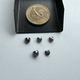 5mm Approx Natural Black Grey Salt And Pepper Faceted Heart Shaped Rose Cut Natural Diamond Flat Back Loose Cabochon For Ring, DDS799/1-5