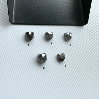 5mm Approx Natural Black Grey Salt And Pepper Faceted Heart Shaped Rose Cut Natural Diamond Flat Back Loose Cabochon For Ring, DDS799/1-5