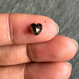 5mm Approx Natural Black Grey Salt And Pepper Faceted Heart Shaped Rose Cut Natural Diamond Flat Back Loose Cabochon For Ring, DDS799/1-5