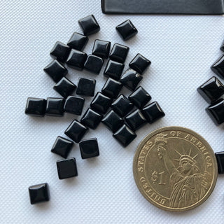 10 Pieces 6x6mm/7x7mm Each Black Onyx Smooth Flat Back Cushion/Square Shaped Loose Gemstone Cabochons, Natural Black Onyx Cabochon GDS2277/4