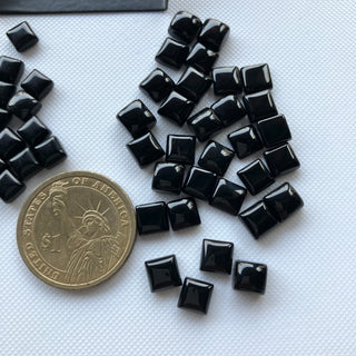 10 Pieces 6x6mm/7x7mm Each Black Onyx Smooth Flat Back Cushion/Square Shaped Loose Gemstone Cabochons, Natural Black Onyx Cabochon GDS2277/4