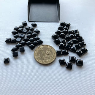 10 Pieces 6x6mm/7x7mm Each Black Onyx Smooth Flat Back Cushion/Square Shaped Loose Gemstone Cabochons, Natural Black Onyx Cabochon GDS2277/4