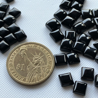 10 Pieces 6x6mm/7x7mm Each Black Onyx Smooth Flat Back Cushion/Square Shaped Loose Gemstone Cabochons, Natural Black Onyx Cabochon GDS2277/4