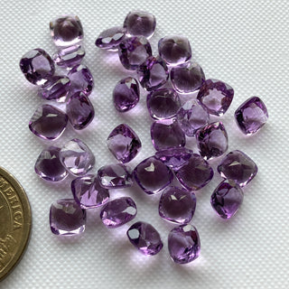 6 Pieces/4 Pieces 7mm Each Natural Amethyst Cushion Shaped Brilliant Cut/Rose Cut Faceted Purple Color Flat Back Loose Gemstones BB368