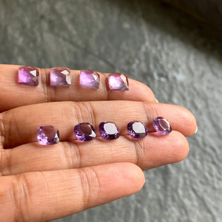 6 Pieces/4 Pieces 7mm Each Natural Amethyst Cushion Shaped Brilliant Cut/Rose Cut Faceted Purple Color Flat Back Loose Gemstones BB368