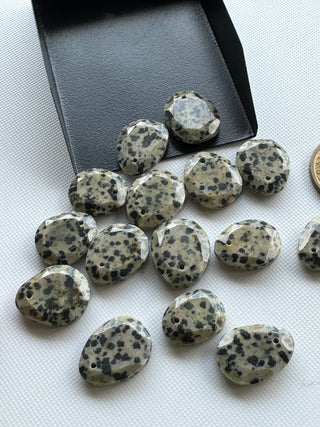 5 Pieces Drilled Dalmatian Jasper Faceted Rose Cut Gemstone Loose Cabochon, 17mm To 20mm Dalmatian Jasper Rose Cut Loose, SKU-CQ1