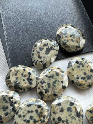 5 Pieces Drilled Dalmatian Jasper Faceted Rose Cut Gemstone Loose Cabochon, 17mm To 20mm Dalmatian Jasper Rose Cut Loose, SKU-CQ1