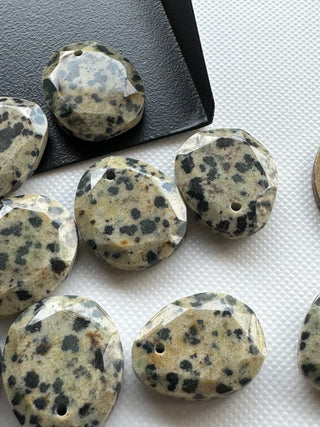 5 Pieces Drilled Dalmatian Jasper Faceted Rose Cut Gemstone Loose Cabochon, 17mm To 20mm Dalmatian Jasper Rose Cut Loose, SKU-CQ1