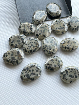 5 Pieces Drilled Dalmatian Jasper Faceted Rose Cut Gemstone Loose Cabochon, 17mm To 20mm Dalmatian Jasper Rose Cut Loose, SKU-CQ1