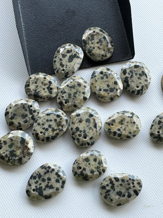 5 Pieces Drilled Dalmatian Jasper Faceted Rose Cut Gemstone Loose Cabochon, 17mm To 20mm Dalmatian Jasper Rose Cut Loose, SKU-CQ1