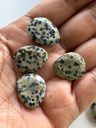 5 Pieces Drilled Dalmatian Jasper Faceted Rose Cut Gemstone Loose Cabochon, 17mm To 20mm Dalmatian Jasper Rose Cut Loose, SKU-CQ1