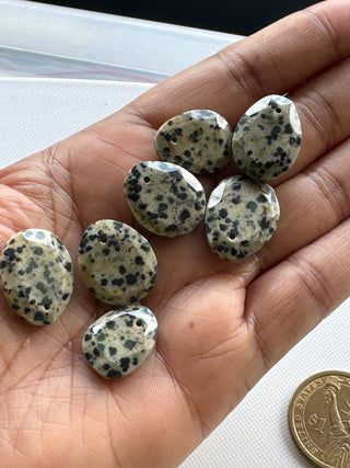 5 Pieces Drilled Dalmatian Jasper Faceted Rose Cut Gemstone Loose Cabochon, 17mm To 20mm Dalmatian Jasper Rose Cut Loose, SKU-CQ1