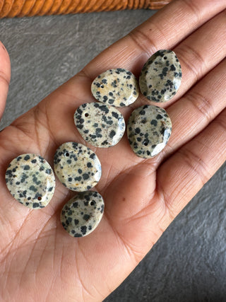 5 Pieces Drilled Dalmatian Jasper Faceted Rose Cut Gemstone Loose Cabochon, 17mm To 20mm Dalmatian Jasper Rose Cut Loose, SKU-CQ1