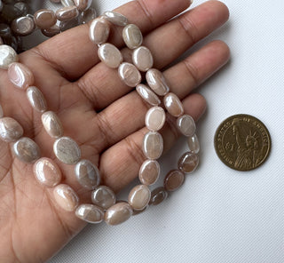 Coated Moonstone Smooth Tumble Oval Beads, 9mm to12mm Moonstone Gemstone Beads, Sold As 16 Inch Strand, GDS2283