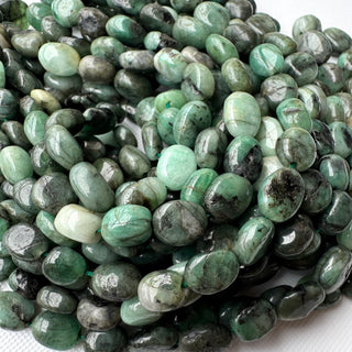 Natural Emerald Smooth Tumble Oval Beads, 8mm to 13mm Green Emerald Gemstone Oval Beads, Emerald Beads Sold As 18 Inch Strand, GDS2283/2