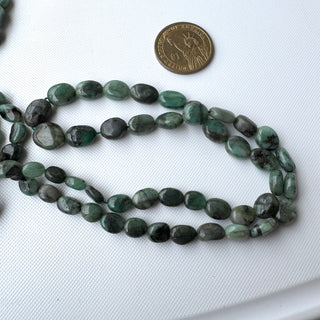 Natural Emerald Smooth Tumble Oval Beads, 8mm to 13mm Green Emerald Gemstone Oval Beads, Emerald Beads Sold As 18 Inch Strand, GDS2283/2