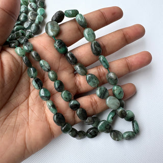 Natural Emerald Smooth Tumble Oval Beads, 8mm to 13mm Green Emerald Gemstone Oval Beads, Emerald Beads Sold As 18 Inch Strand, GDS2283/2