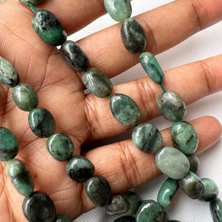 Natural Emerald Smooth Tumble Oval Beads, 8mm to 13mm Green Emerald Gemstone Oval Beads, Emerald Beads Sold As 18 Inch Strand, GDS2283/2