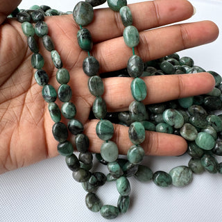 Natural Emerald Smooth Tumble Oval Beads, 8mm to 13mm Green Emerald Gemstone Oval Beads, Emerald Beads Sold As 18 Inch Strand, GDS2283/2