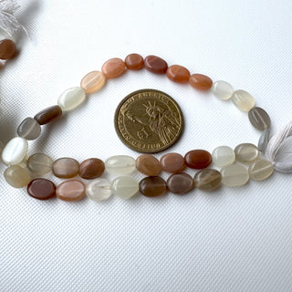 Multi Moonstone Oval Shaped Smooth Tumble Beads, 8mm to 10mm Orange Grey White Moonstone Gemstone Beads, 13 Inches, GDS2283/6