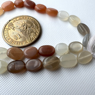 Multi Moonstone Oval Shaped Smooth Tumble Beads, 8mm to 10mm Orange Grey White Moonstone Gemstone Beads, 13 Inches, GDS2283/6