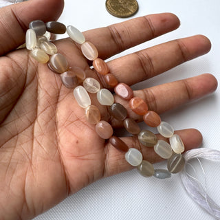 Multi Moonstone Oval Shaped Smooth Tumble Beads, 8mm to 10mm Orange Grey White Moonstone Gemstone Beads, 13 Inches, GDS2283/6