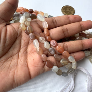 Multi Moonstone Oval Shaped Smooth Tumble Beads, 8mm to 10mm Orange Grey White Moonstone Gemstone Beads, 13 Inches, GDS2283/6