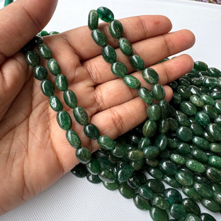 Natural Green Jade Smooth Oval Shaped Tumble Beads, 7mm To 11mm Green Jade Gemstone Oval Beads, Sold As 16 Inch Strand, GDS2283/8