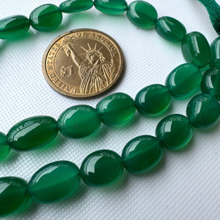 Green Onyx Oval Shaped Smooth Beads, 10mm to 12mm/11mm to 16mm Natural Green Onyx Tumble Gemstone Beads, Sold As 14 Inch Strand, GDS2283/9