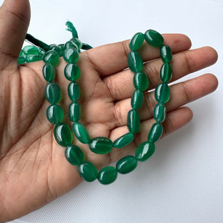 Green Onyx Oval Shaped Smooth Beads, 10mm to 12mm/11mm to 16mm Natural Green Onyx Tumble Gemstone Beads, Sold As 14 Inch Strand, GDS2283/9