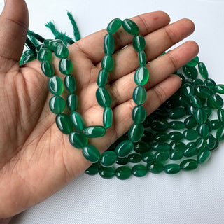 Green Onyx Oval Shaped Smooth Beads, 10mm to 12mm/11mm to 16mm Natural Green Onyx Tumble Gemstone Beads, Sold As 14 Inch Strand, GDS2283/9