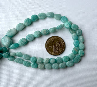 Natural Amazonite Smooth Oval Shaped Tumble Beads, 7mm to 14mm Amazonite Oval Tumble Gemstone, Sold As 18 Inch Strand, GDS2283/10