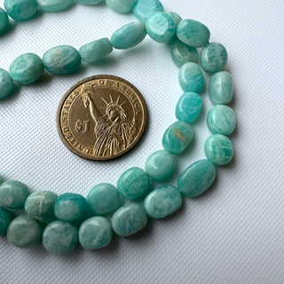 Natural Amazonite Smooth Oval Shaped Tumble Beads, 7mm to 14mm Amazonite Oval Tumble Gemstone, Sold As 18 Inch Strand, GDS2283/10