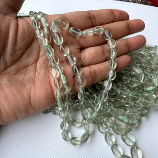 Natural Green Amethyst Oval Shaped Smooth Tumble Oval Beads, 6mm to 11mm Green Amethyst Gemstone Beads, Sold As 18 Inch Strand, GDS2283/11