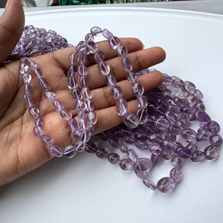 Natural Amethyst Oval Shaped Smooth Tumble Beads, 6mm to 12mm Purple Amethyst Gemstone Beads, Sold As 18 Inch Strand, GDS2283/12