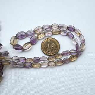 Ametrine Smooth Tumble Oval Beads, 7mm to 15mm Natural Ametrine Oval Shaped Gemstone Beads, 18 Inch Strand, GDS2283/13