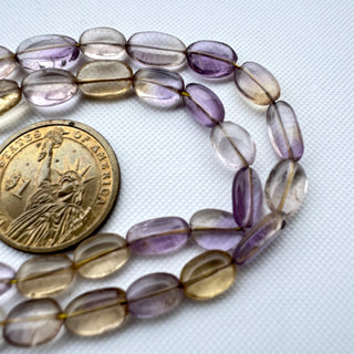 Ametrine Smooth Tumble Oval Beads, 7mm to 15mm Natural Ametrine Oval Shaped Gemstone Beads, 18 Inch Strand, GDS2283/13