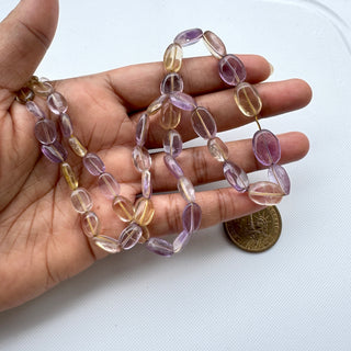 Ametrine Smooth Tumble Oval Beads, 7mm to 15mm Natural Ametrine Oval Shaped Gemstone Beads, 18 Inch Strand, GDS2283/13